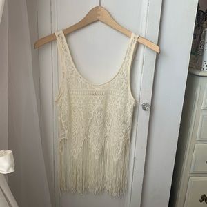 NWT - Hollister cream Lace fringe top